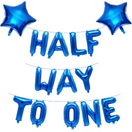 Half Way To One Banner, Blue Baby Shower Decoration Balloons Ideal for Baby Party Supplies