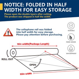 PerkHomy Folded Cellophane Wrap Roll 32" x 50' Folded 3 Mil Thick Cellophane For Gift Basket Treats Goodie Wrapping Craft Flower Bouquet Plastic Blue (32" fold into 16")