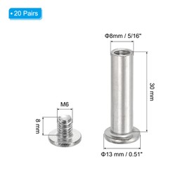 PATIKIL Hex Chicago Screws, 20 Set Binding Screw Posts M6 x 30 mm Connecting Hex Drive Socket Cap Bolt Nuts for Scrapbook Leather Belt Album Photo Furniture Repair, Silver