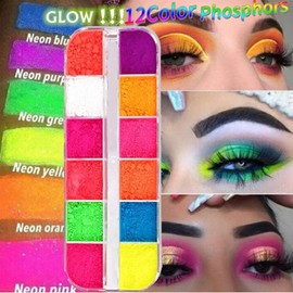 12 Colors/Box Loose Eyeshadow Powder, Fluorescent Neon Pigment Eyeshadow Makeup Palette Glitter Shimmer Eyeshadow Face Body Painting Paint Craft Nail Art Cosmetic Eyeshadow Makeup