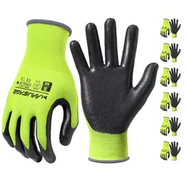 MANUSAGE Safety Work Gloves, Nitrile Work Gloves For Men and Women, Work Gloves With Touchscreen Fingers, Work Gloves men, Men's work gloves with grip,mechanics gloves (Size-L, Yellow, 6 Pairs)