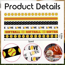 Estivaux 6 PCS Sports Softball Ribbons for Crafting, 3/8" Width Grosgrain Ribbon Sports Roll Ball Ribbon Softball Baseball Craft Ribbons for Sports Party Decor Sewing DIY Crafts Supplies