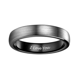 TRUMIUM 4mm Thin Tungsten Carbide Rings for Women Men Engraved I Love You Wedding Band Brushed Black Comfort Fit Size 4