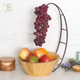 Totally Bamboo Fruit Basket Bowl with Banana Holder Hanging Hook, Bamboo Wood Fruit Bowl for Kitchen Counter