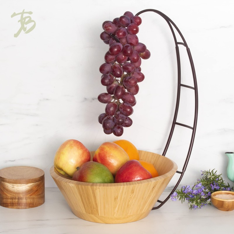 Totally Bamboo Fruit Basket Bowl with Banana Holder Hanging Hook,