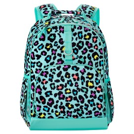 Choco Mocha Leopard Print Backpack for Girls Backpack Elementary School Backpack Kids 17 inch Kindergarten Backpack for Girls,Green