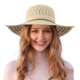 Procity Foldable Straw Hat Women's Sun Hat UV Protection Beach Hat with Wide Brim, Paris Brown