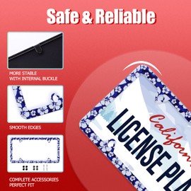 Blue Hibiscus Flowers Beautiful License Plate Frame Hawaii Floral Stainless Steel Car Plate Accessory with 4 Holes Screws 12.3" x 6.3" Fit All Vehicle Standard Size