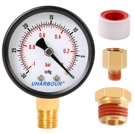 Uharbour Water Pressure Gauge for Gas and Water (30InHg/0bar) Dual Scale with 1/4" NPT Bottom Connection