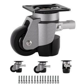 TESUMI Heavy Duty Casters 1.5" Inch Leveling Casters Wheels Set of 4 with Ratchet Handle Total Capacity 580Lbs Height Adjustable Workbench Retractable Caster with Adjustable Leveling Feet, T50, Silver