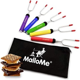MalloMe Smores Sticks for Fire Pit - Premium 34 inch Marshmallow Roasting Sticks Smores Kit Outdoor -Accessories for Campfire- Smore Skewers Hot Dog Fork, Camping Essentials Bonfire Gear Long (6 Pack)
