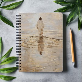 bitCNY Jesus Christ Spiral Notebook, Jesus Christ Walking on Water, Church Notes Journal, I Will Walk With Christ LDS, Jesus Notebooks for School Supplies, Home & Office, Spiral Bound 5.5x8.3
