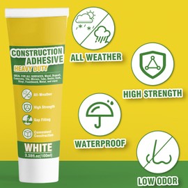 Construction Adhesive Heavy Duty, Cement Glue, Tile Adhesive, Versatile Concrete Glue for Tile, Cement, Floor, Stone, Wall, Wood & More, 3.38 Ounce Squeeze Tube, White (3.38 Ounce)