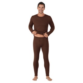 Cuddl Duds Mens Thermal Underwear - Cold Weather Heavyweight Base Layer 2-Piece Set - Moisture-Wicking Long Johns - Winter Clothes- Brown - Small
