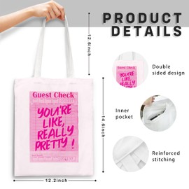 JWVK Trendy Pink Tote Bag, Preppy Guest Check Canvas Tote Bag, Pink Tote Bag for Women, Preppy Stuff Canvas Tote Bag Aesthetic, Trendy Gifts for Women, Reusable Grocery Bags Shopping Bags