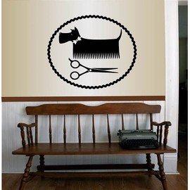 Wall Vinyl Decal Home Decor Art Sticker Grooming Salon Logo Dog Scissors Pets Room Removable Stylish Mural Unique Design