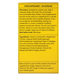 Vitl Bone & Joint Supplement - 60 Capsules - with Calcium, Manganese, Hydrolysed Type II Collagen & Turmeric - Maintenance for Joints, Bones & Cartilage - Support Mobility & Flexibility