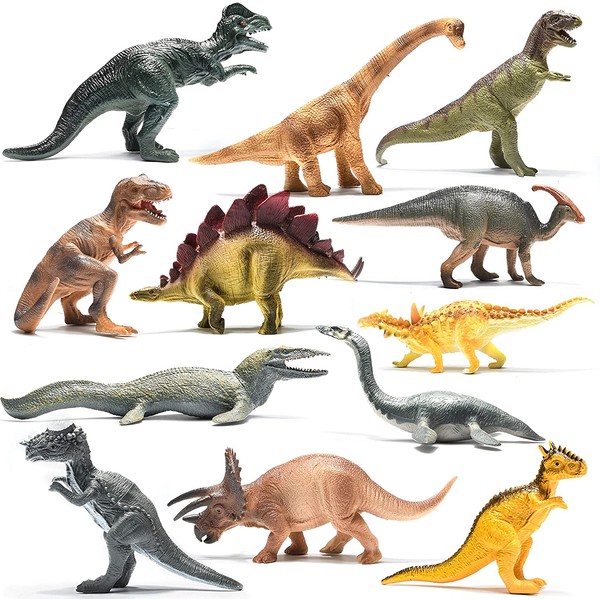 Prextex Realistic Looking 10" Dinosaurs Pack of 12 Large Plastic Assorted Dinosaur Figures