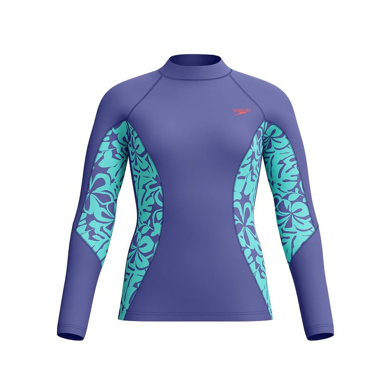 Speedo Women's Printed Long Sleeve Rash Top, Hapuna Blue, L