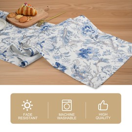 Snylcce Chinoiserie Blue & White Bird Floral Table Runner – Elegant 13 x 47 Inch Linen Decor for Modern Farmhouse Dining, Parties and Entryways