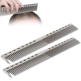 Peine para Cabello, Peines para Cabello Hombre, Peines Delgado, 2PCS Peine de Corte de Pelo Peine de Dientes Finos de Acero Inoxidable Peine de Peluquería para Cortar el Cabello(Plata)