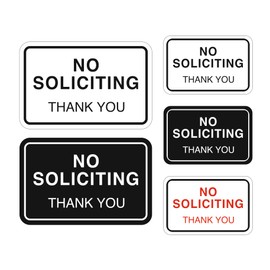 Set of 5 Premium Vinyl No Soliciting Sign for House - Small No Soliciting Sticker for Doorbell, Waterproof No Soliciting Decal for Glass Door, 2pcs - 3x2 Size & 3pcs - 2x1.5 Size