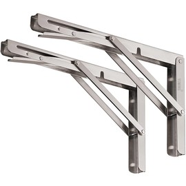 YUMORE Folding Shelf Brackets 8", Max Load: 300lb Heavy Duty Stainless Steel Collapsible Shelf Bracket for Table Work Bench, Space Saving DIY Bracket, Pack of 2