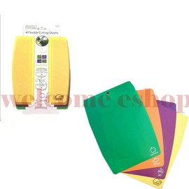 Set of 4 Flexible Chopping Boards Flexi Cutting Sheet Mats Colour Coded Labels