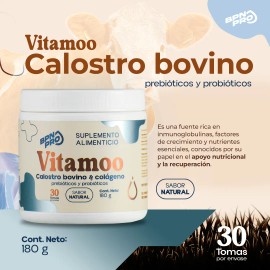 Calostro Vitamoo BPN PRO Natural con Colágeno, Probióticos y Prebióticos. Refuerza tu sistema inmune, mejora tu digestión y apoya la regeneración celular con ingredientes de máxima calidad.