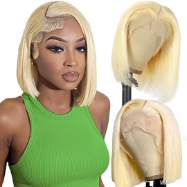 SKYDO 613 Blonde Bob Wig Human Hair 13x4 HD Bob Lace Front Wigs Human Hair Pre Plucked 180 Density Blonde Wig Human Hair Short Bob Wig Human Hair Glueless Bob Wigs for Women 10inch