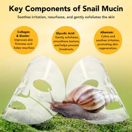 MXCZBSM Snail Mucin Face Masks,6 Pack Snail Collagen Face Mask,Snail Serum Face Mask Promote Elastin Production,Strengthen The Skin Barrier,Leaving You With Firmer And Smoother Skin