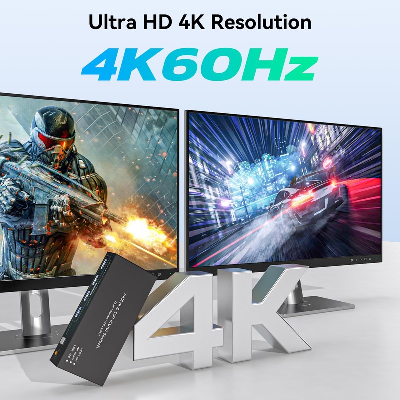 KVM Switch 2 Monitors 2 Computers DisplayPort and HDMI 4K@60Hz