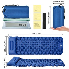 Raxfekro Camping Sleeping Mat, Self-Inflating, 8 cm Thick, Outdoor Self-Inflating Air Mattress, Self-Inflating Air Mattress with Foot Press Pump and Cushion for Hiking, Travel, Beach