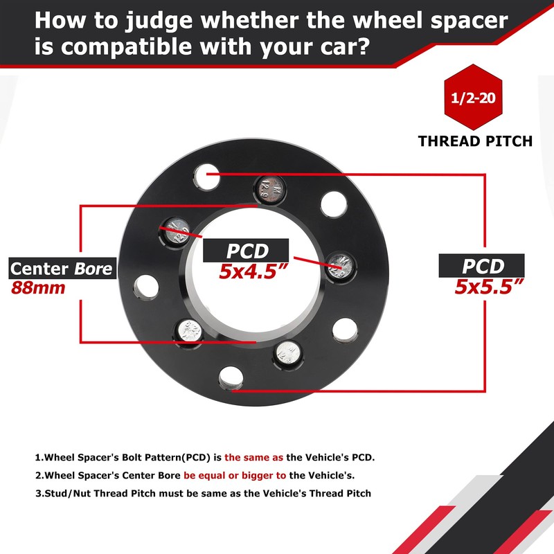 4 Pcs 5x5.5 to 5x4.5 Wheel Adapters Changes Bolt Pattern,