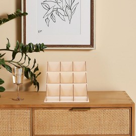 NUOBESTY Wooden Greeting Card Display Stand - Multi-Purpose 3-Tier Organizer for Business Cards, Postcards, Stickers, and Crafts, Ideal for Desk, Counter, Office, and Retail Use