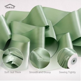 FAKILO Sage Green Satin Ribbon 4 inch Wide Double Faced Satin Ribbon Thick Sage Green Ribbon for Gift Wrapping Wedding Easter Decor Chair Sashs Bows Making Crafts and Home Decoration-10 Yards
