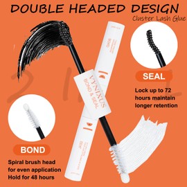 Lash Glue for Eyelash Clusters 2-IN-1 Lash Bond and Seal Waterproof Eyelash Glue DIY Lash Cluster Glue Individual Lash 72H+ DIY at Home 10ml