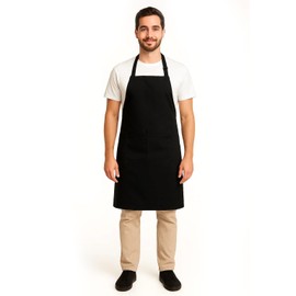 Bib Apron For Men and Women - 2 Pockets - Black - 35" Multi Purpose Polyester Work Apron for Dog Grooming, Cleaning - Water Resistant Kitchen Apron