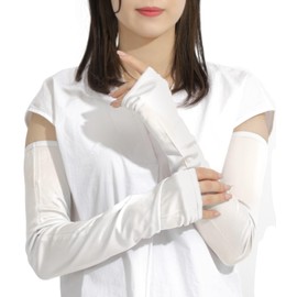 LINOR Women's Silk Arm Cover, UV Protection, Cool, Smooth, Beautiful Skin, Keeps White Skin, white