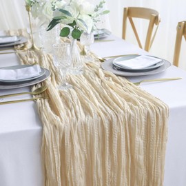 Newthinking 4 Packs Cheesecloth Table Runner, 10ft Cream Cheesecloth Table Runner, Rustic Gauze Fabric Table Runner for Wedding Table Decoration Holiday Party, 90X300CM