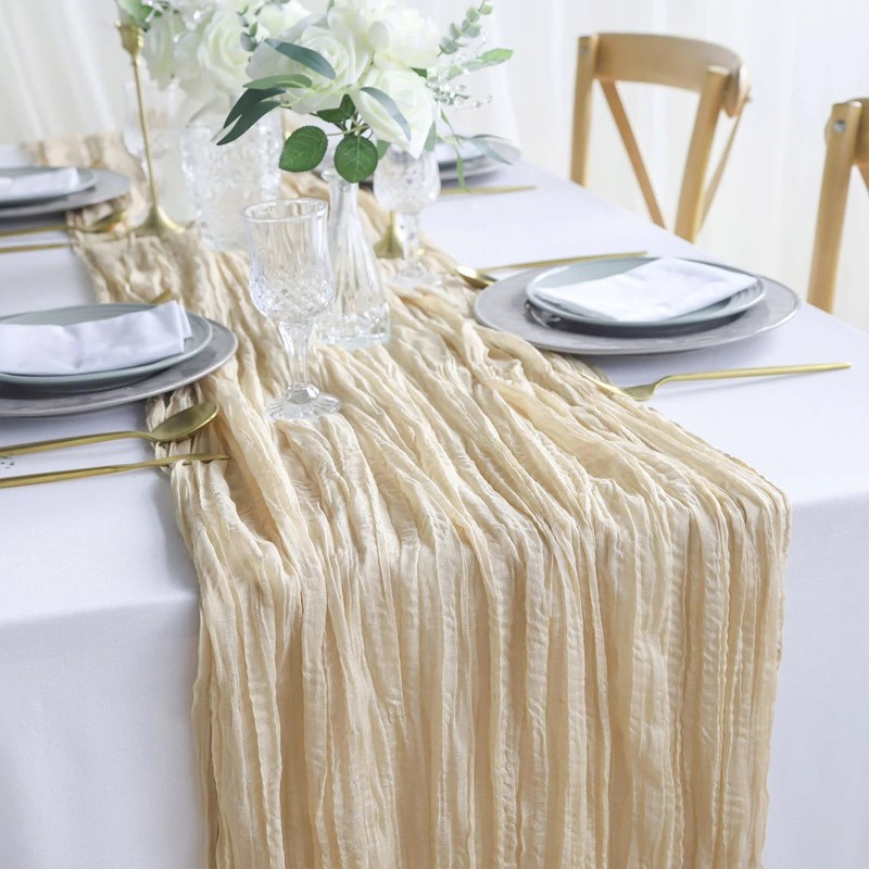 Newthinking 4 Packs Cheesecloth Table Runner, 10ft Cream Cheesecloth Table