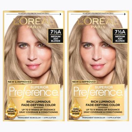 L'Oréal Paris Superior Preference Fade-Defying + Shine Permanent Hair Color, 7.5A Medium Ash Blonde (2 Count) Hair Dye