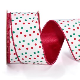 LaRibbons Polka Dot Velvet Ribbon Wired, 2.5 Inch x 10 Yards Reversible Red and White Velvet Ribbon for Christmas Tree, Gift Wrapping, Wreath Bow, Outdoor Decoration