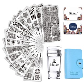 Biutee Nail Stamper Kit 15pcs Stamping Schablone+1pcs Nagel Stempel+2pcs Schaber+1pcs Platte Tasche