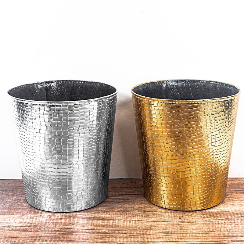 Scakbyer Leather Trash Can, Decorative Waste Basket, 10L Capacity Small