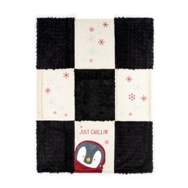 DEMDACO Santa's Nice List Just Chilling Black, White 30 x 40 Inch Soft and Snuggly Fleece Festive Patchwork Baby Swaddle Receiving Nursery Blanket, Christmas Penguin
