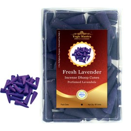 Yogic Mantra Fresh Lavender Incense Cones | 60 Dhoop Cones | 1.5 Inch Size | Lavendula Fragrance Dhoop Batti | Aromatherapy Meditation Agarbatti Stick | for Diwali Pooja and Holy Puja Prayers