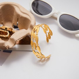 RAUCHBE Chunky Gold Fish Cuff Bangle Bracelet for Women Trendy Summer Beach Bracelets Statement Adjustable Bracelet Jewelry