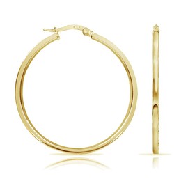 HUG A HOOP - 925 Sterling Silver Gold Overlay Square Tube Hoop Earrings, 2mm Click-Top Hoops 30mm