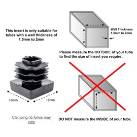 16x16mm Plastic End Caps, Square Tube Inserts (Pack of 4, Black) See Second Image for Ordering Guide - Made in Germany